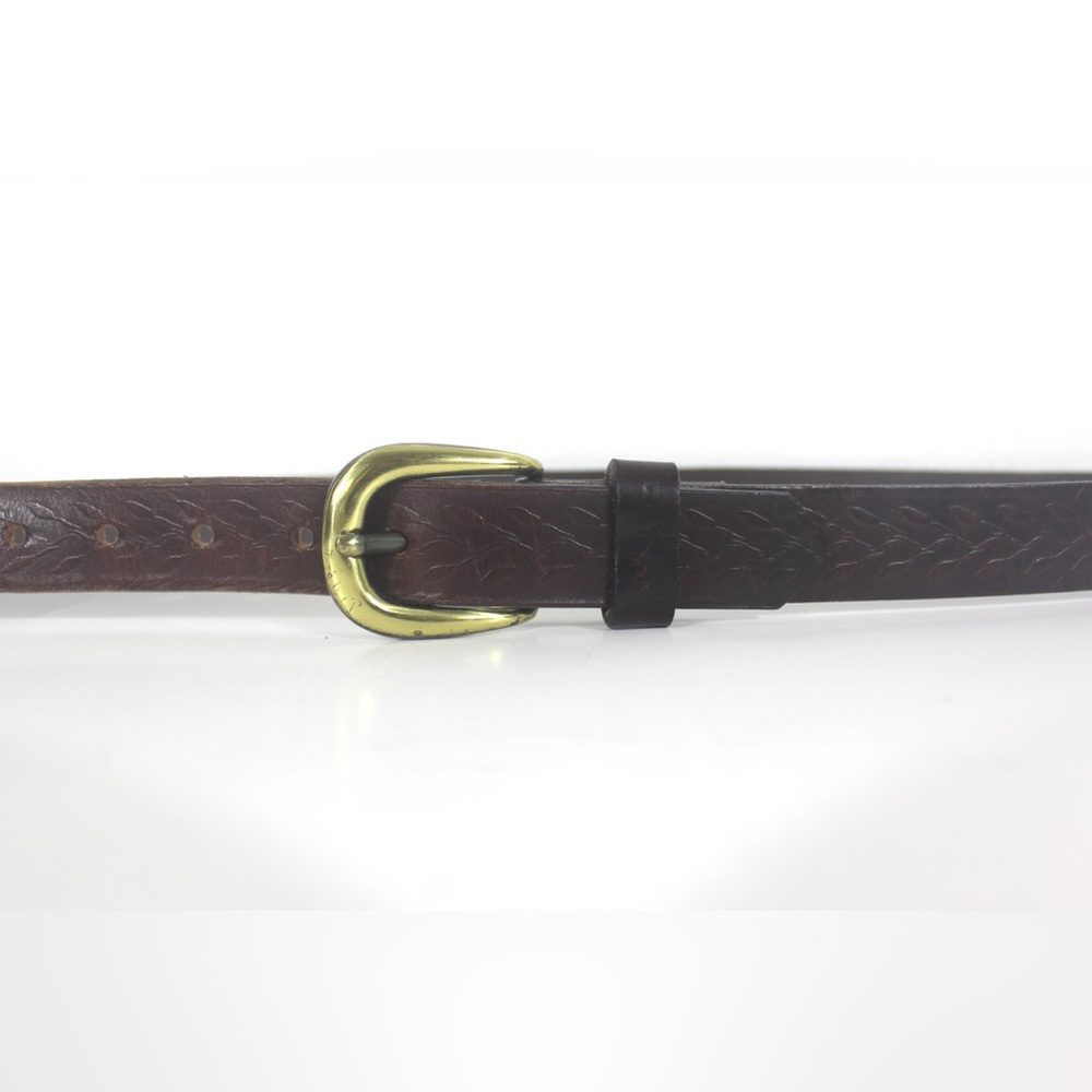 Vintage Embossed Brown Italian Leather Belt Brass Buckle Unisex Mens Canada